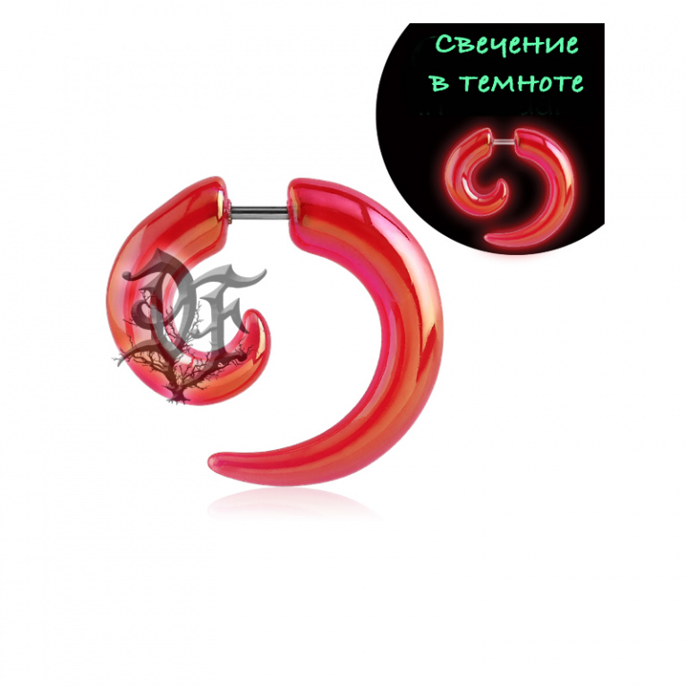 картинка Обманка спираль из акрила красная штанга из хирургической стали 316L от магазина Darkforest