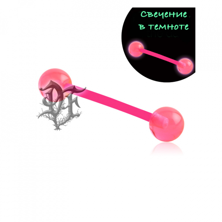 картинка Штанга из биопласта с акриловыми шарами светящимися в темноте розовая от магазина Darkforest
