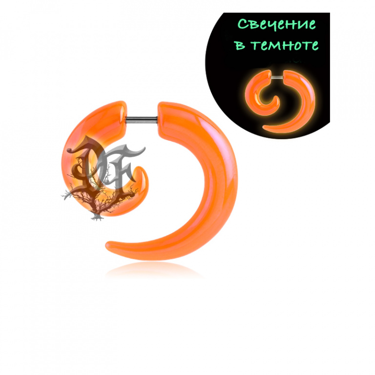 картинка Обманка спираль из акрила оранжевая штанга из хирургической стали 316L от магазина Darkforest